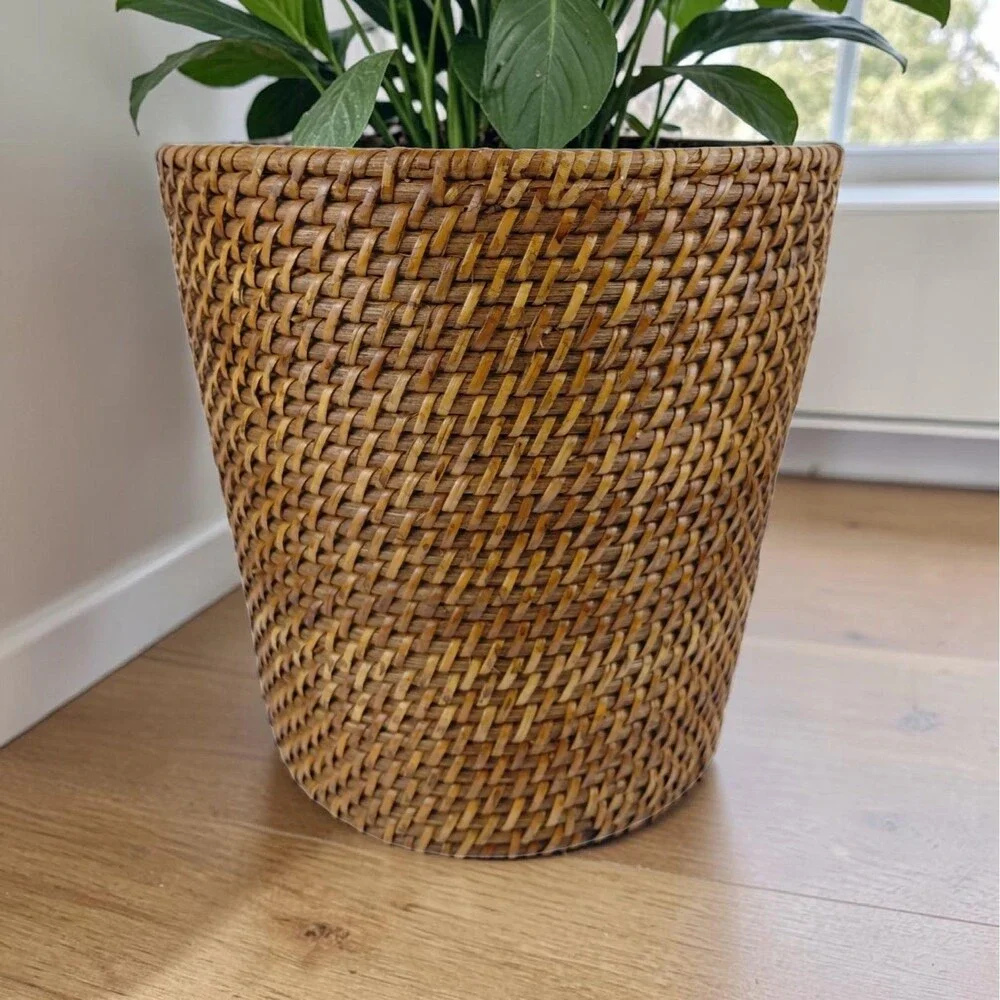 Crate & Barrel Sedona Honey Tapered Waste Basket Trash Can Plant Basket